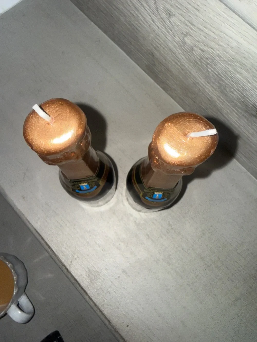 Metallic Gold Mini Champagne Bottle Candles - Pair